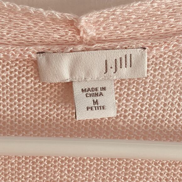 J.Jill Sweater Womens Petite Medium Linen Pink Open Front Cardigan Light Knit - Picture 2 of 4